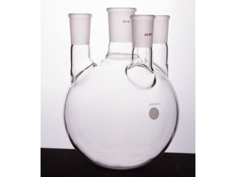 MSE PRO Straight Four-Mouth Round Bottom Ball Bottle, Middle Grinding Mouth: 34/45, Side Grinding Mouth: 24/40, 3000mL