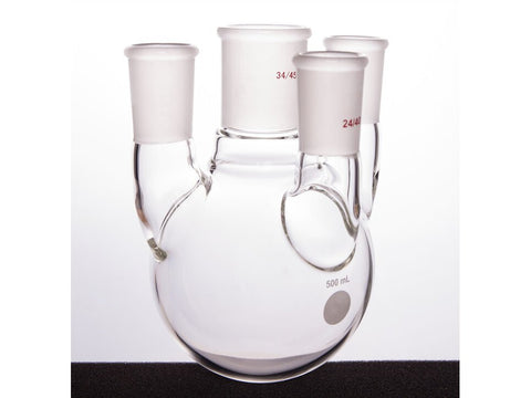 MSE PRO Straight Four-Mouth Round Bottom Ball Bottle, Middle Grinding Mouth: 34/45, Side Grinding Mouth: 24/40, 500mL