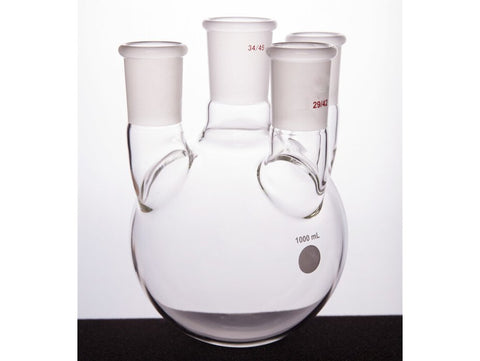 MSE PRO Straight Four-Mouth Round Bottom Ball Bottle, Middle Grinding Mouth: 34/45, Side Grinding Mouth: 29/42, 1000mL