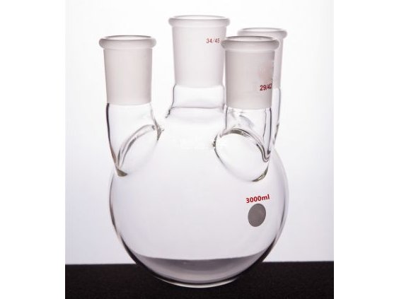 MSE PRO Straight Four-Mouth Round Bottom Ball Bottle, Middle Grinding Mouth: 34/45, Side Grinding Mouth: 29/42, 2000mL