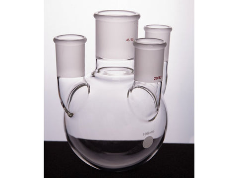 MSE PRO Straight Four-Mouth Round Bottom Ball Bottle, Middle Grinding Mouth: 45/50, Side Grinding Mouth: 29/42, 1000mL