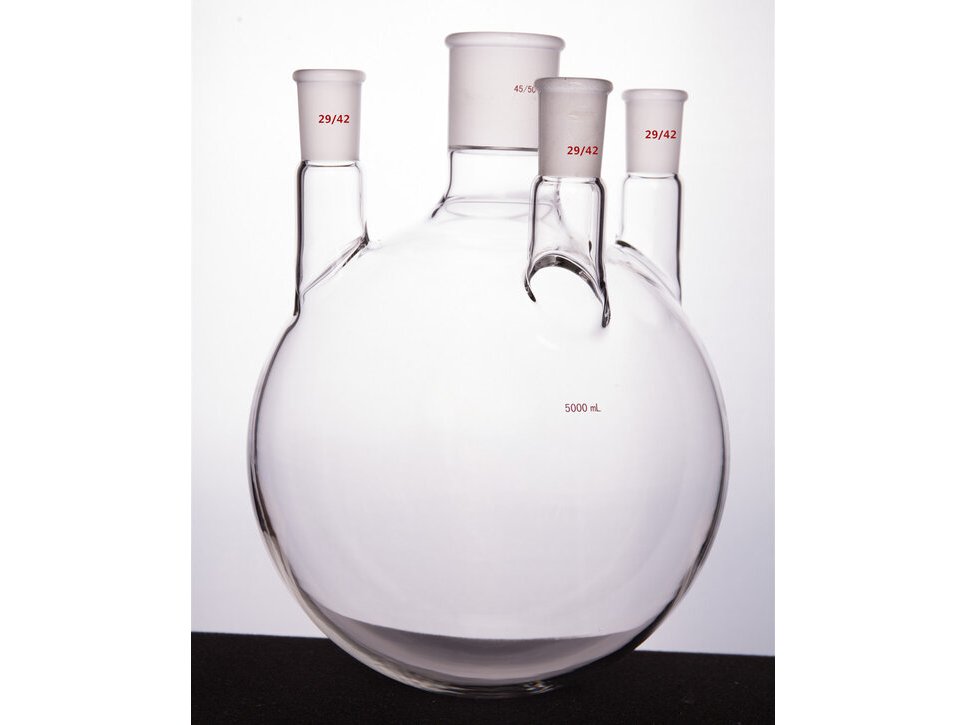 MSE PRO Straight Four-Mouth Round Bottom Ball Bottle, Middle Grinding Mouth: 45/50, Side Grinding Mouth: 29/42, 5000mL