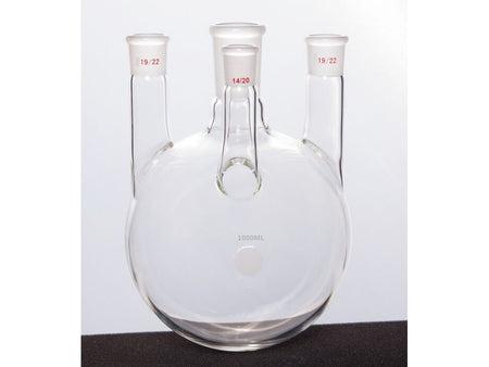 MSE PRO Straight Four-Mouth Round Bottom Ball Bottle, Middle Mouth: 24/40, Side Mouth: 19/22, Front Mouth: 14/20, 1000mL