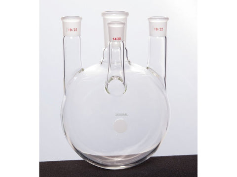 MSE PRO Straight Four-Mouth Round Bottom Ball Bottle, Middle Mouth: 24/40, Side Mouth: 19/22, Front Mouth: 14/20, 1000mL
