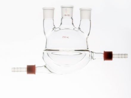 MSE PRO Straight Three-Mouth Semi-Jacketed Round Bottom Bottle, Capacity: 250mL, Main Mouth: 19/22, Side Mouth: 19/22