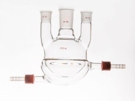 MSE PRO Straight Three-Mouth Semi-Jacketed Round Bottom Bottle, Capacity: 250mL, Main Mouth: 24/40, Side Mouth: 19/22