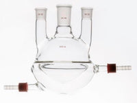 MSE PRO Straight Three-Mouth Semi-Jacketed Round Bottom Bottle, Capacity: 500mL, Main Mouth: 24/40, Side Mouth: 19/22