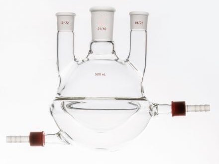 MSE PRO Straight Three-Mouth Semi-Jacketed Round Bottom Bottle, Capacity: 500mL, Main Mouth: 24/40, Side Mouth: 19/22