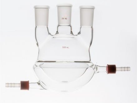 MSE PRO Straight Three-Mouth Semi-Jacketed Round Bottom Bottle, Capacity: 500mL, Main Mouth: 24/40, Side Mouth: 24/40