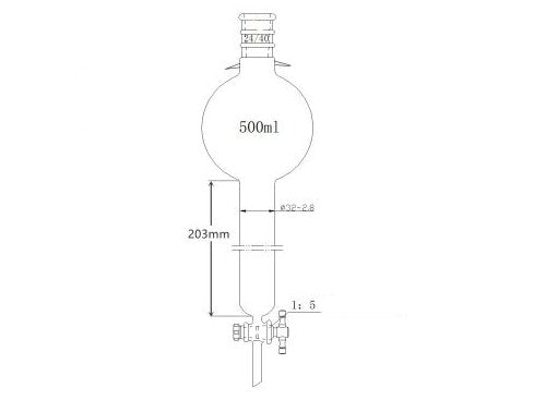 MSE PRO Strengthened Mouth, with Ears, with Storage Ball Chromatography Column, 24/40, φ32mm, Effective Length 203mm, Storage Ball: 500mL