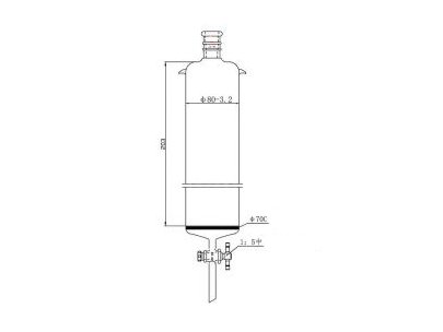 MSE PRO Strengthened Port, with Ears, Chromatography Column, φ80mm, Effective Length 203mm, Aperture of the Gate: 4mm, 24/40