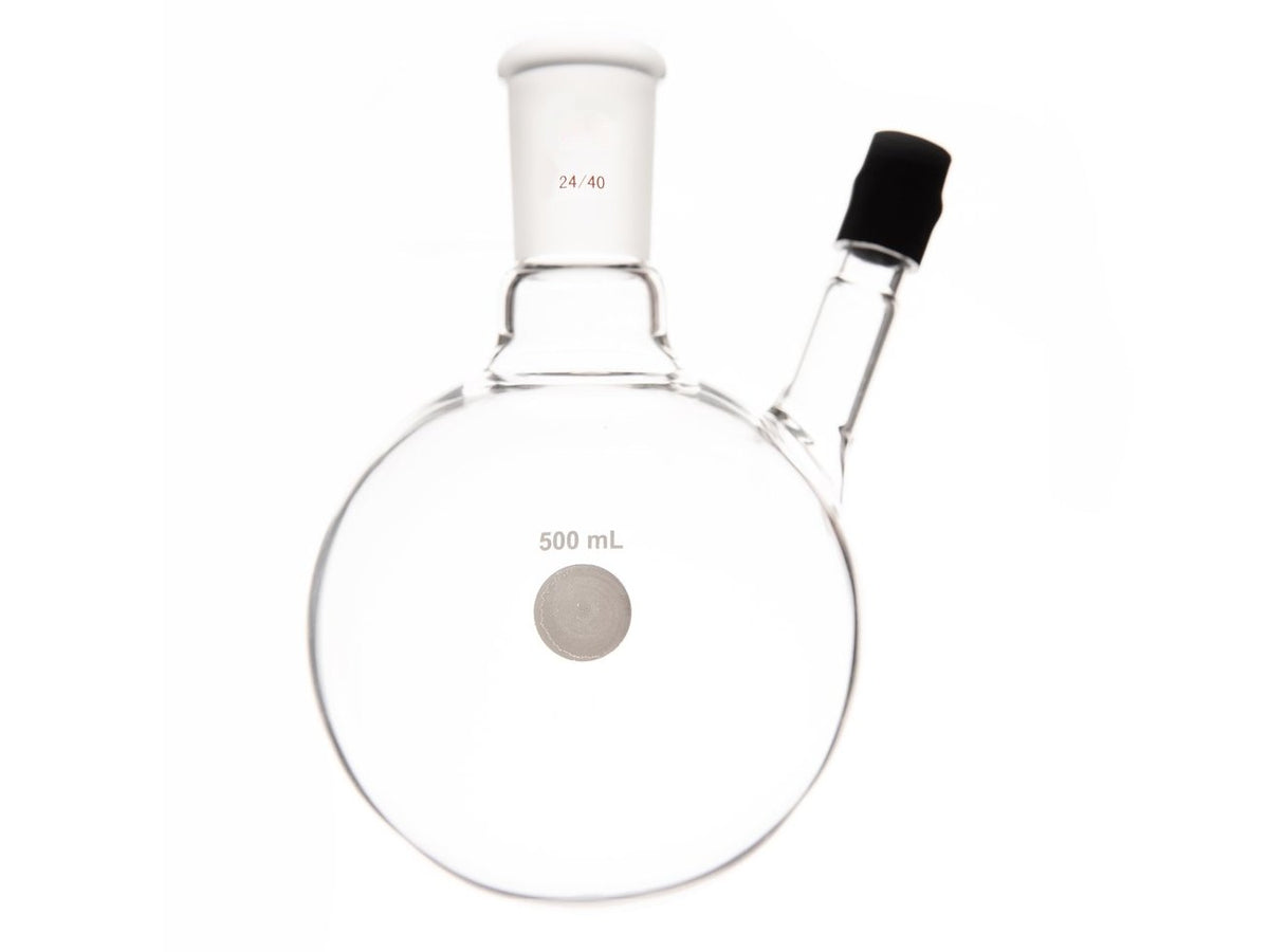 MSE PRO Thermometer Sleeve Round Bottom Flask with Rubber Cap, Capacity: 500mL, Grinding Mouth: 24/40