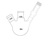 MSE PRO Two-Port Reaction Sphere Bottle with Vent Hole and High Vacuum Valve, Main Port 14/20, Side Port 14/20, Capacity 50mL