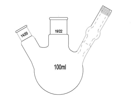 MSE PRO Two-Port Reaction Sphere Bottle with Vent Hole and High Vacuum Valve, Main Port 19/22, Side Port 14/20, Capacity 100mL