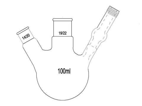 MSE PRO Two-Port Reaction Sphere Bottle with Vent Hole and High Vacuum Valve, Main Port 19/22, Side Port 14/20, Capacity 100mL