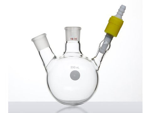 MSE PRO Two-Port Reaction Sphere Bottle with Vent Hole and High Vacuum Valve, Main Port 19/22, Side Port 19/22, Capacity 250mL