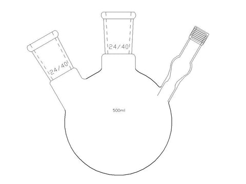 MSE PRO Two-Port Reaction Sphere Bottle with Vent Hole and High Vacuum Valve, Main Port-Side Port 24/40, Capacity 500mL
