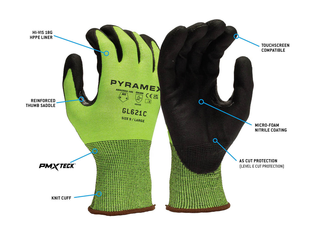 PYRAMEX Dipped GL621C - Micro-Foam Nitrile A5 Cut Gloves, PK of 12 - MSE Supplies LLC