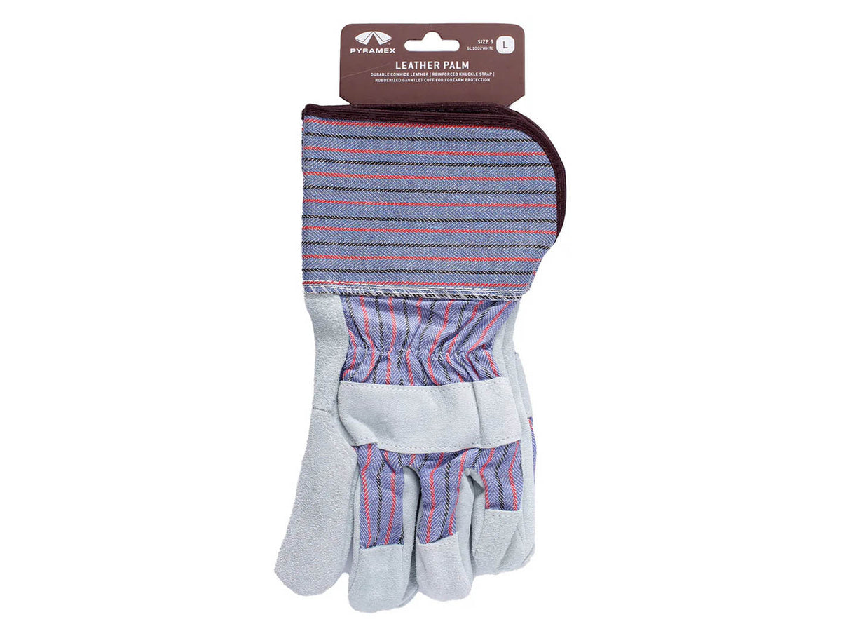 PYRAMEX Leather Palm GL1002WHT - Cowhide Gauntlet Cuff Gloves, PK of 12 - MSE Supplies LLC