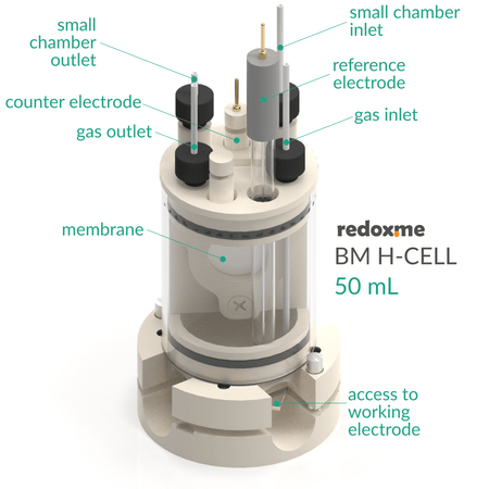 BM H-CELL 50 mL - Bottom Mount Electrochemical H-Cell 50 mL, Electrochemical Products, Redox.me, MSE Supplies