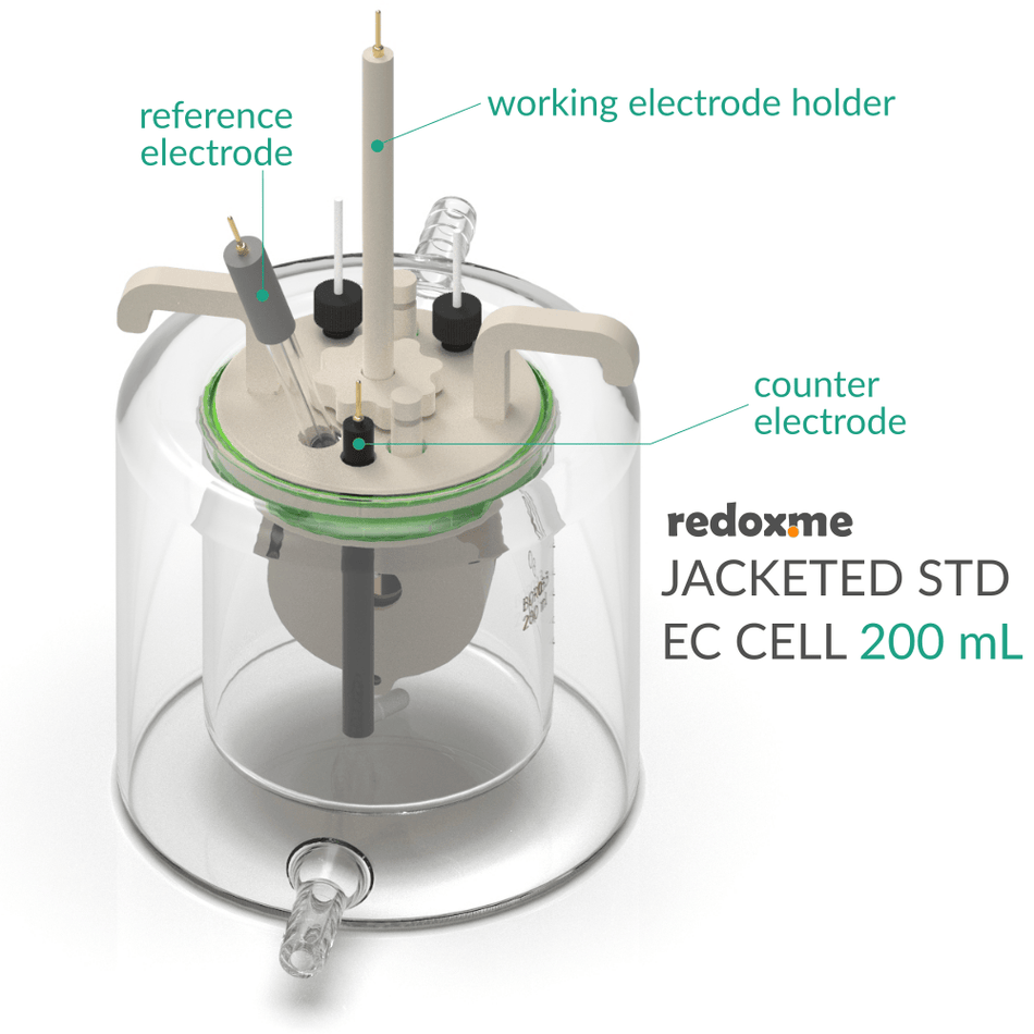 Jacketed standard electrochemical cell setup, Electrochemical Products, Redox.me, MSE Supplies
