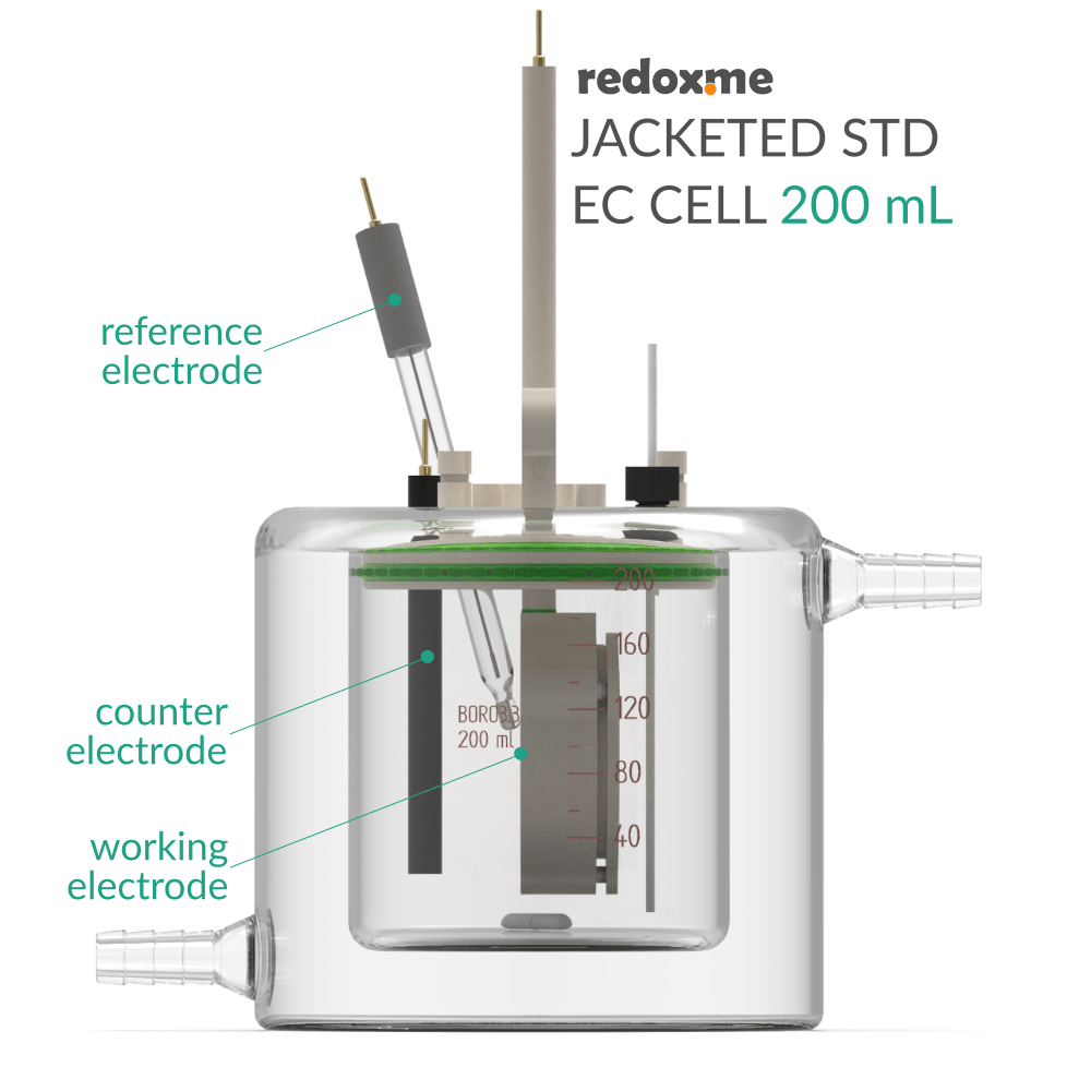 Jacketed standard electrochemical cell setup, Electrochemical Products, Redox.me, MSE Supplies