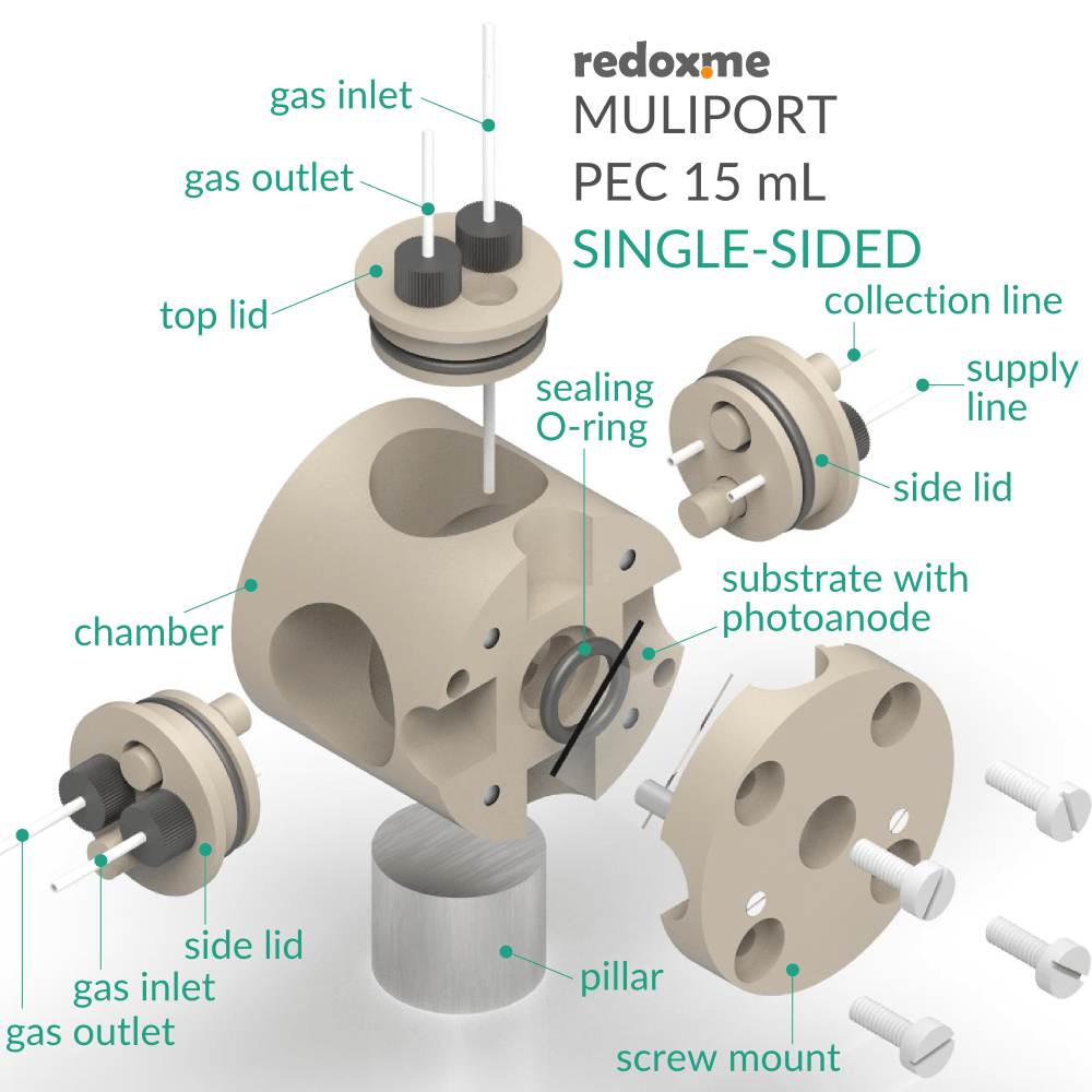 Multiport PEC 15 mL single-sided - Multiport Photo-electrochemical Cell, Electrochemical Products, Redox.me, MSE Supplies