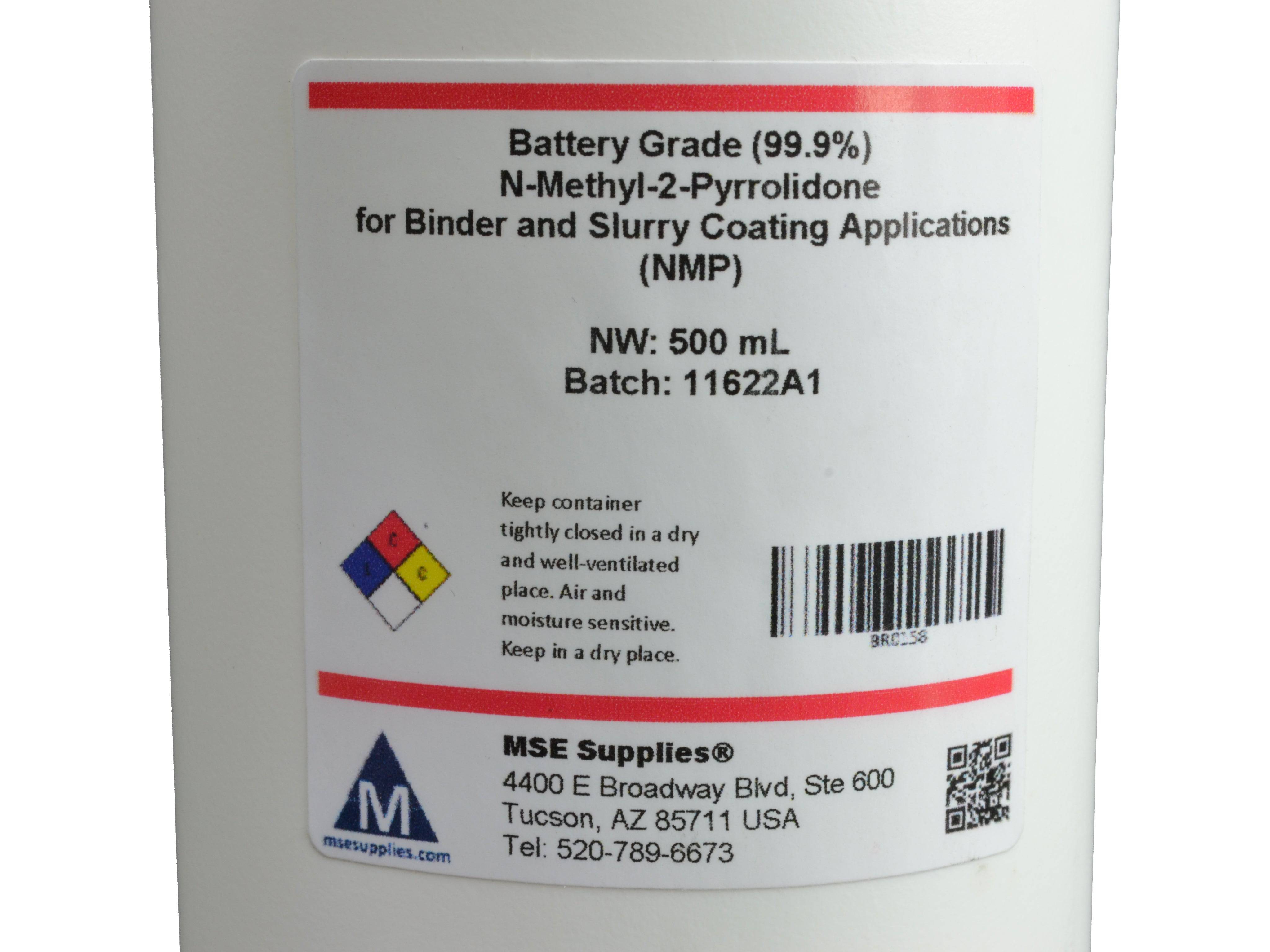 MSE PRO 500 mL/bottle, Battery Grade (99.9%) N-Methyl-2-pyrrolidone (NMP) for Binder and Slurry Coating Applications, Battery Consumables, MSE Supplies LLC, MSE Supplies