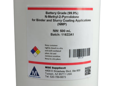 MSE PRO 500 mL/bottle, Battery Grade (99.9%) N-Methyl-2-pyrrolidone (NMP) for Binder and Slurry Coating Applications, Battery Consumables, MSE Supplies LLC, MSE Supplies