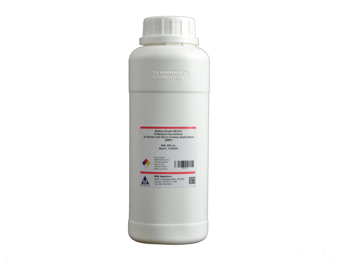 MSE PRO 500 mL/bottle, Battery Grade (99.9%) N-Methyl-2-pyrrolidone (NMP) for Binder and Slurry Coating Applications, Battery Consumables, MSE Supplies LLC, MSE Supplies