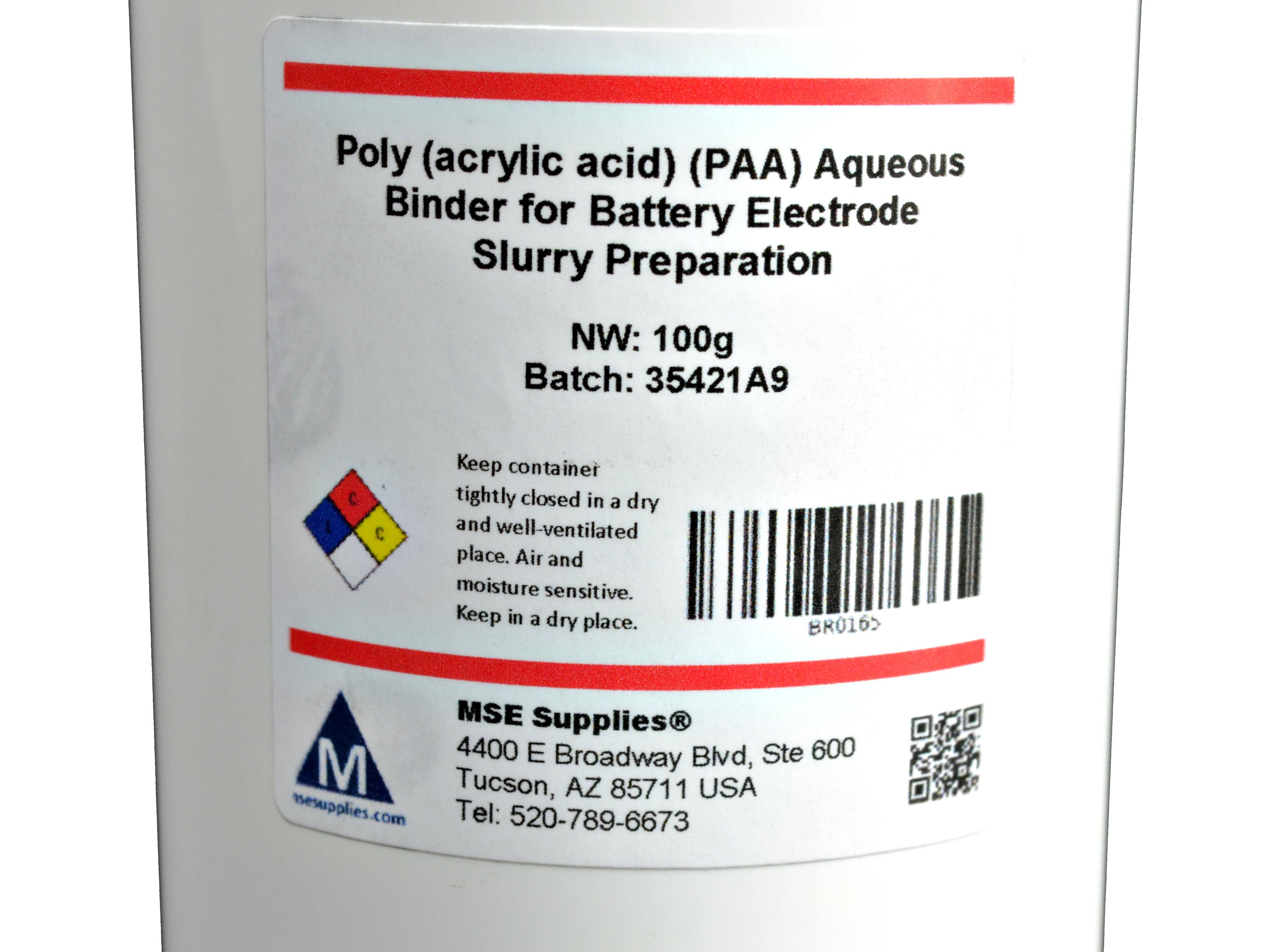 MSE PRO 100g Poly(acrylic acid) (PAA) Aqueous Binder for Battery Electrode Slurry Preparation, Battery Consumables, MSE Supplies LLC, MSE Supplies