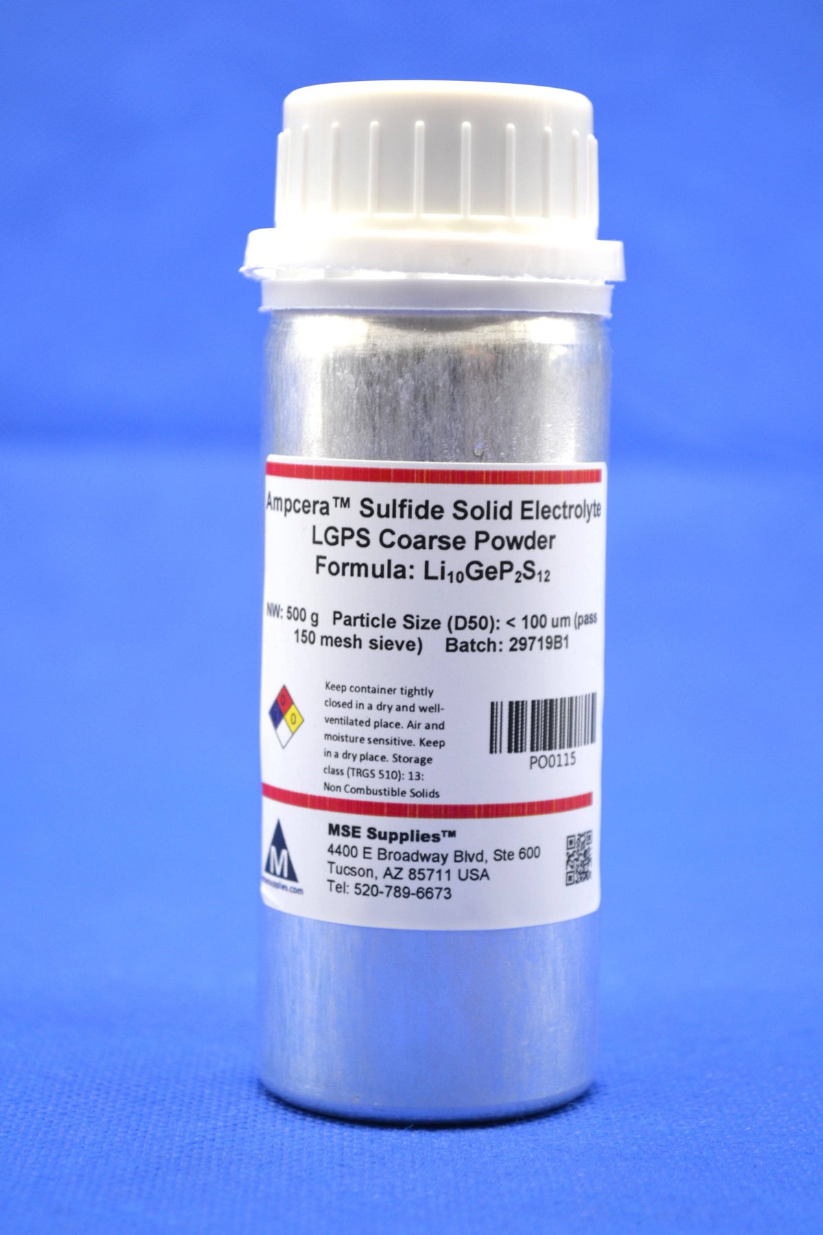 Ampcera Sulfide Solid Electrolyte LGPS (Li<sub>10</sub>GeP<sub>2</sub>S<sub>12</sub>) Coarse Powder, Pass 150 Mesh, Battery Consumables, Ampcera, MSE Supplies