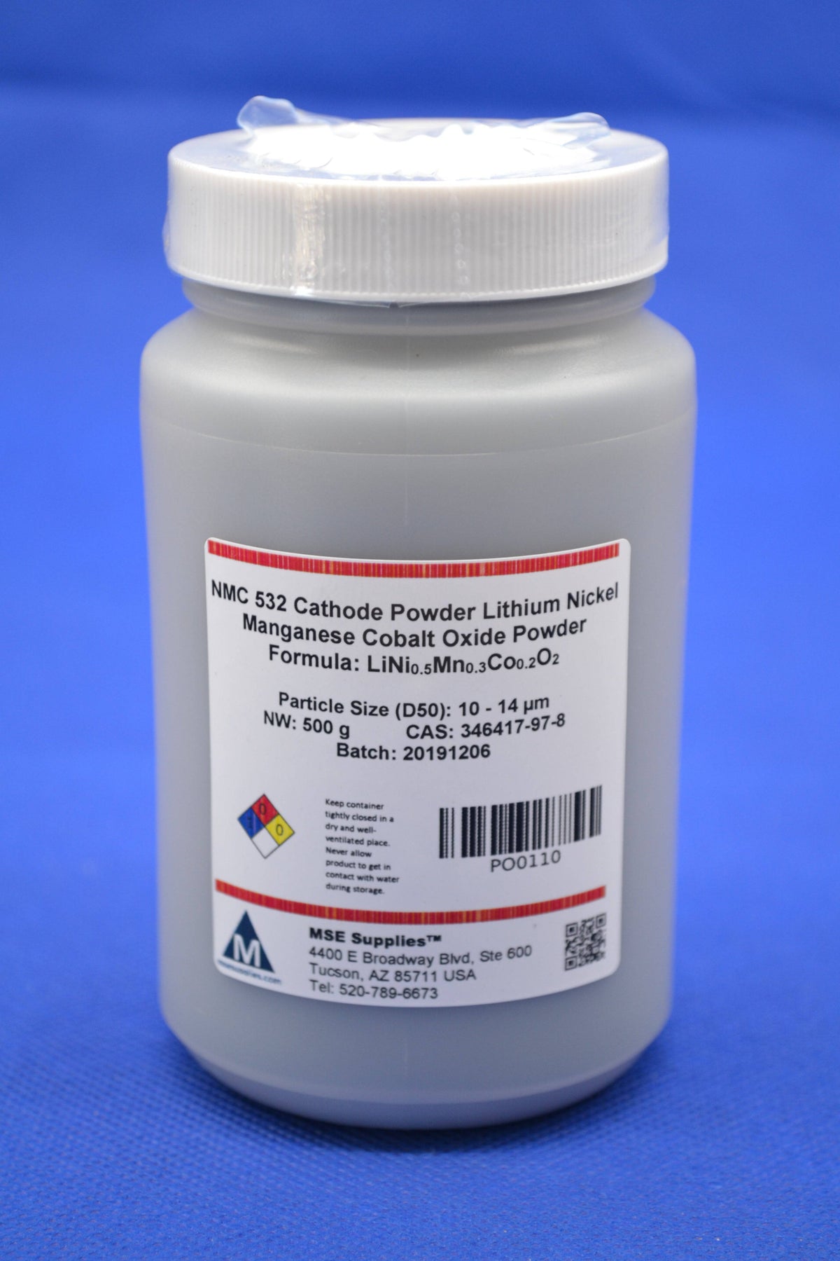 MSE PRO Lithium Nickel Manganese Cobalt Oxide, LiNi<sub>0.5</sub>Mn<sub>0.3</sub>Co<sub>0.2</sub>O<sub>2</sub> NMC 532 Cathode Powder 500g, Battery Consumables, MSE Supplies LLC, MSE Supplies