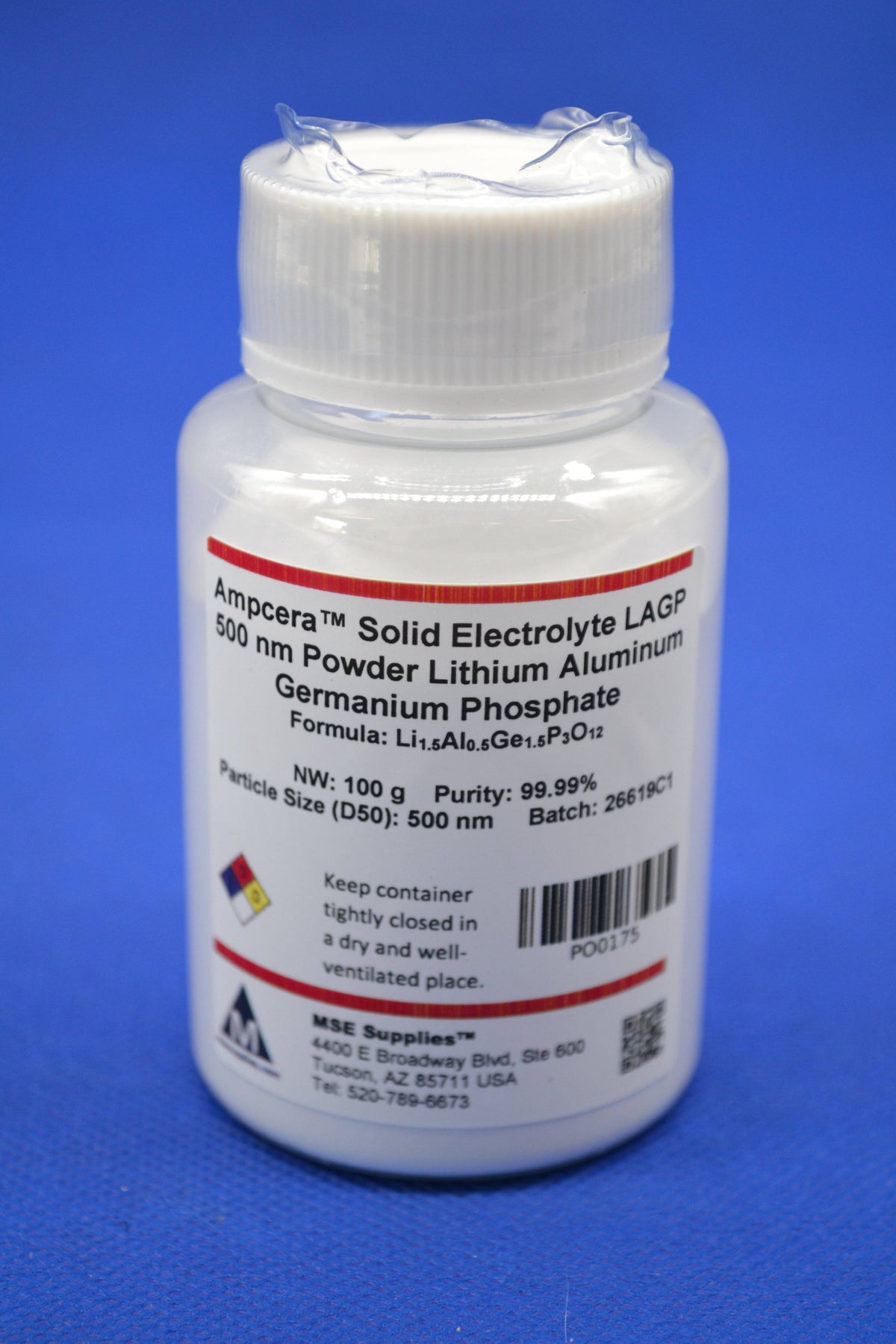 MSE PRO Solid Electrolyte NASICON LAGP 300-500 nm Powder Lithium Aluminum Germanium Phosphate, Battery Consumables, MSE Supplies LLC, MSE Supplies