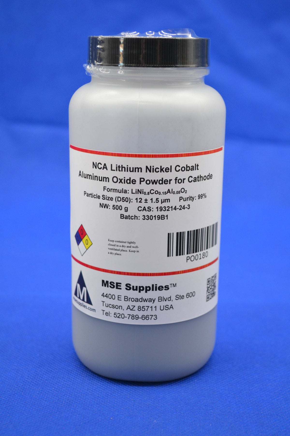 MSE PRO Lithium Nickel Cobalt Aluminum Oxide NCA Cathode Powder 500g, LiNi<sub>0.8</sub>Co<sub>0.15</sub>Al<sub>0.05</sub>O<sub>2</sub>, Battery Consumables, MSE Supplies LLC, MSE Supplies