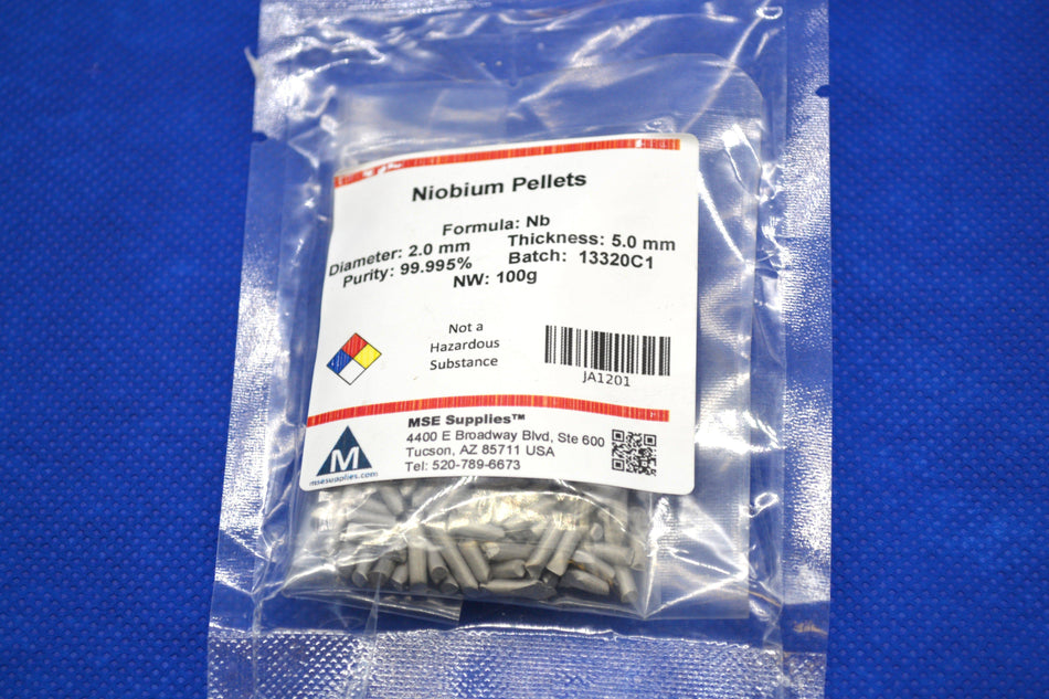 Niobium pellets (diameter 2mm x 5mm)，99.995% 100g,  MSE Supplies