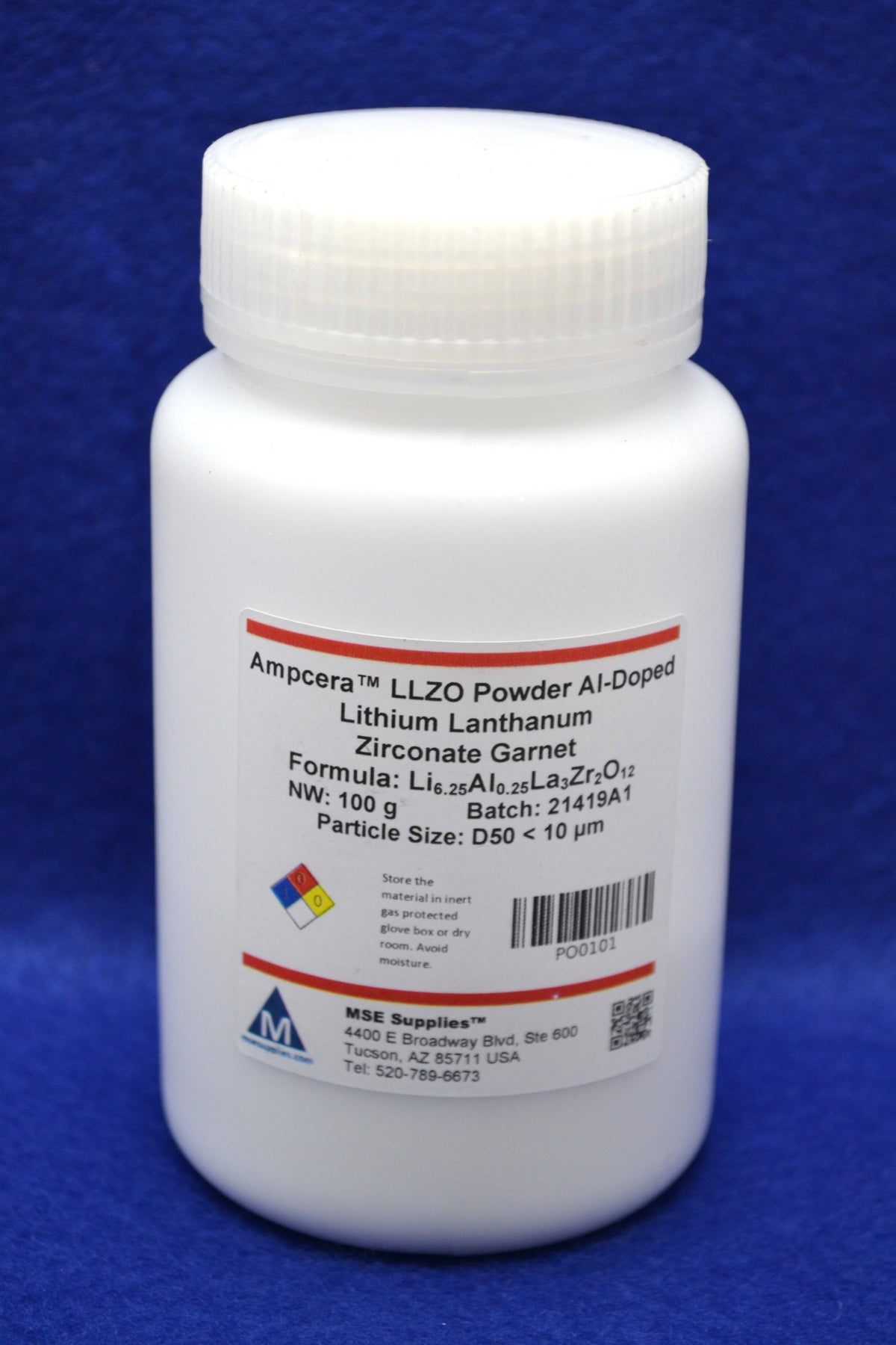 Ampcera® LLZO Powder Al-Doped Lithium Lanthanum Zirconate Garnet, Pass 325 Mesh, D50 < 10um, Battery Consumables, MSE Supplies LLC, MSE Supplies