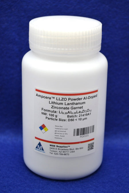 Ampcera® LLZO Powder Al-Doped Lithium Lanthanum Zirconate Garnet, Pass 325 Mesh, D50 < 10um, Battery Consumables, MSE Supplies LLC, MSE Supplies