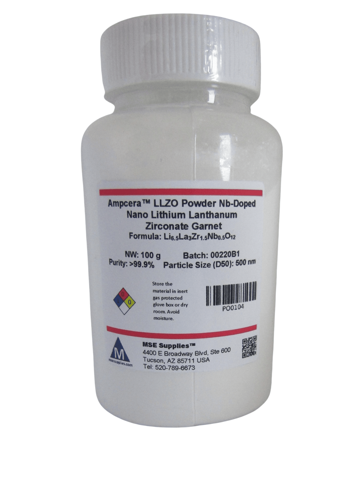 Ampcera® LLZO Nano-Powder Nb-Doped Lithium Lanthanum Zirconate Garnet, 500nm, Battery Consumables, MSE Supplies LLC, MSE Supplies