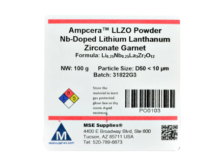 Ampcera® LLZO Powder Nb-Doped Lithium Lanthanum Zirconate Garnet, 325 mesh, D50 less than 10um, Battery Consumables, MSE Supplies LLC, MSE Supplies