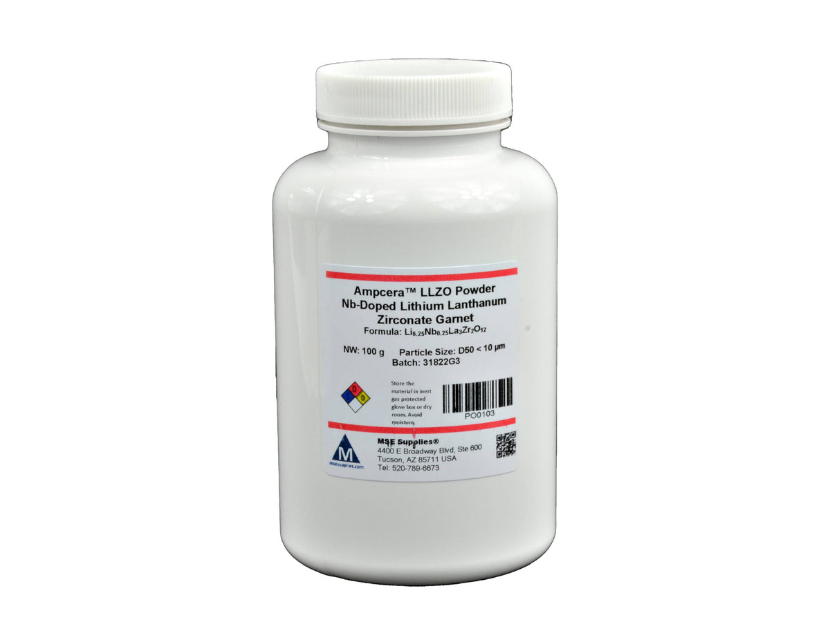 Ampcera® LLZO Powder Nb-Doped Lithium Lanthanum Zirconate Garnet, 325 mesh, D50 less than 10um, Battery Consumables, MSE Supplies LLC, MSE Supplies