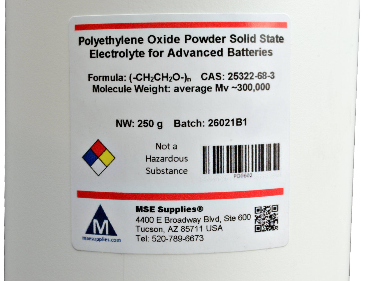 MSE PRO PEO 250g Polyethylene Oxide Powder Solid State Electrolyte for Advanced Batteries Mv 300,000~500,000, Battery Consumables, MSE Supplies LLC, MSE Supplies