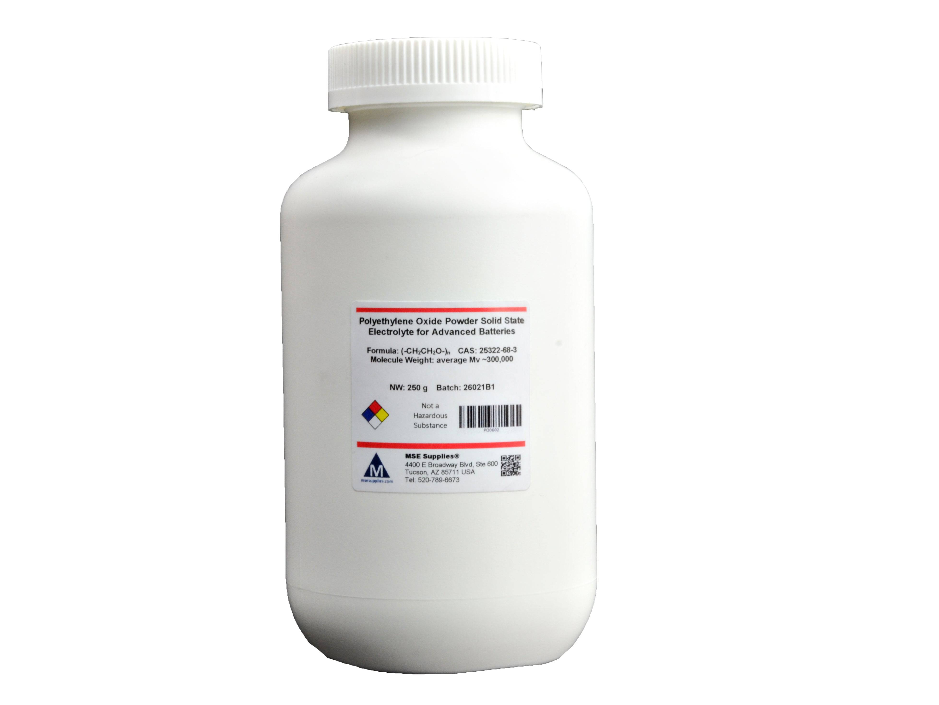MSE PRO PEO 250g Polyethylene Oxide Powder Solid State Electrolyte for Advanced Batteries Mv 300,000~500,000, Battery Consumables, MSE Supplies LLC, MSE Supplies