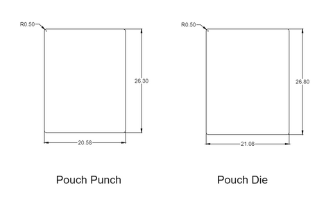 Customized Die Set (18.54*20.28 mm and 17.54*19.28mm) per customer'd drawing "PouchDie1" for Benchtop Pneumatic Aluminum Laminated Film Case Forming Machine (BR0249), Battery Equipment, Gelon, MSE Supplies